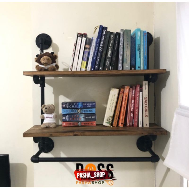 Rak industrial - Rak dinding - Rak ambalan kayu - Rak buku - Rak pajangan baju distro