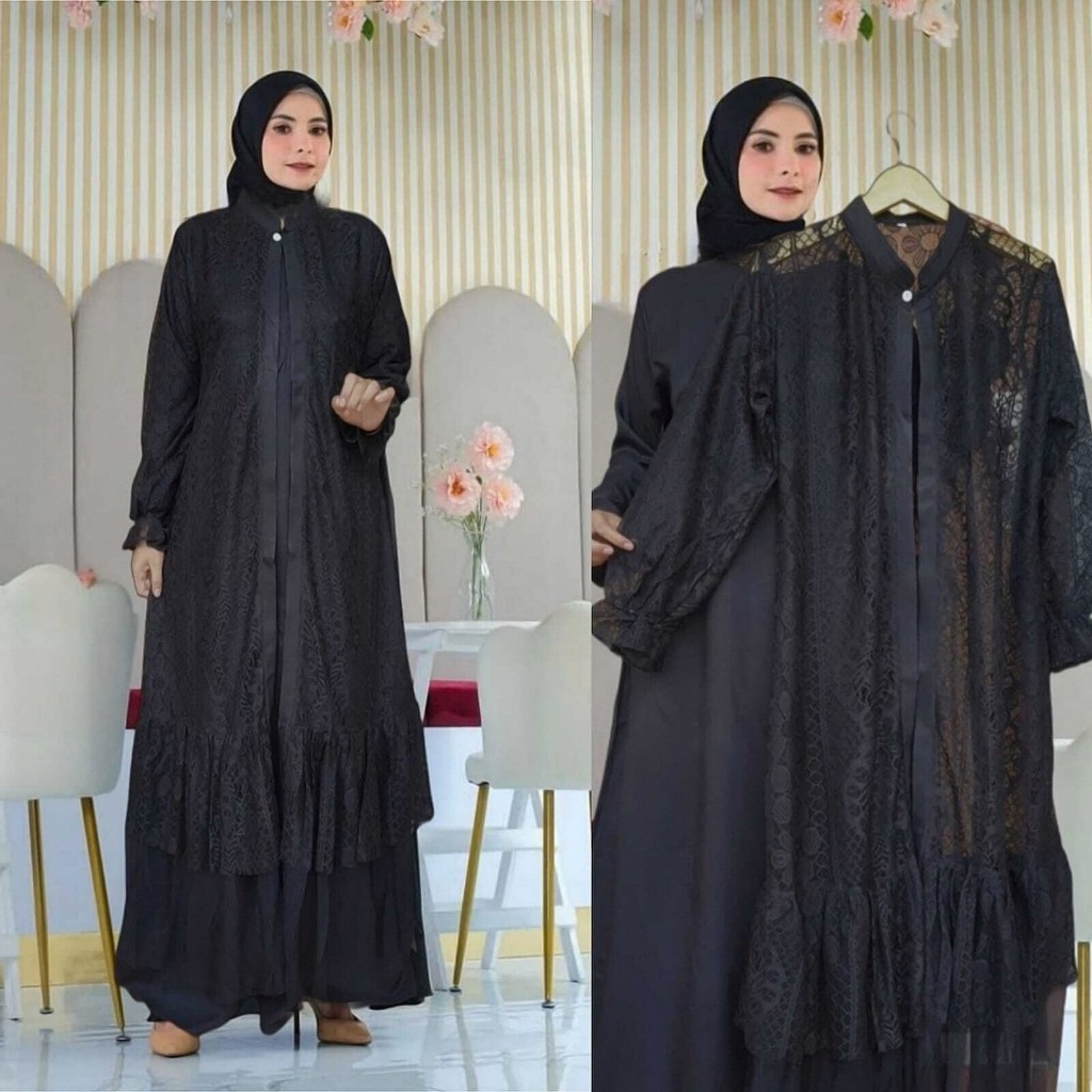 gamis brukat set outer ukuran jumbo L XL XXL 3XL 4XL LD 140 bahan brukat