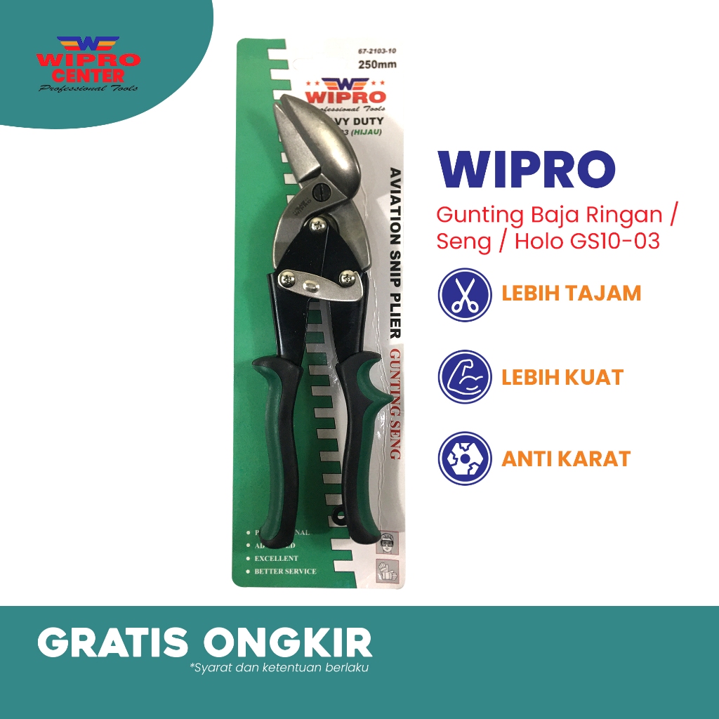 Gunting Seng / Gunting Baja Ringan / Gunting Holo Bengkok Kiri GS10-03 Wipro
