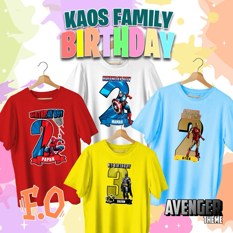 FO Kaos Ulang Tahun Tema Superhero | Sablon Baju Ultah Family | Kaos Birthday Family Custom