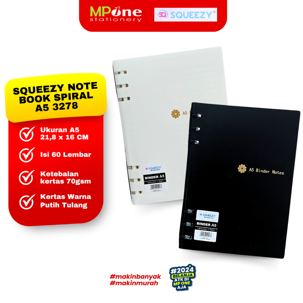 

Squeezy Notebook Spiral Binder A5 3278 Isi 60 Lembar Cover Warna / Binder Notes A5 Spiral Ring Squeezy