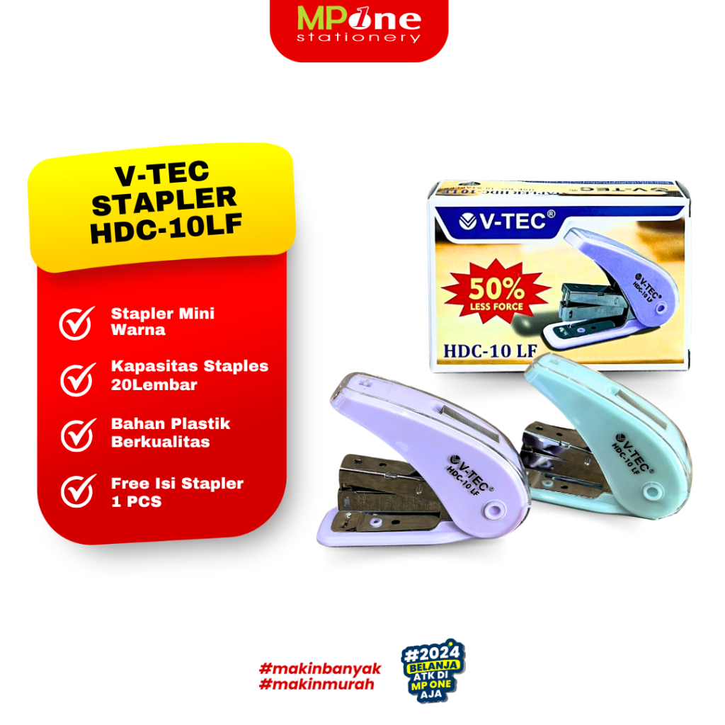 

(1 PCS) V-Tec Stapler Mini HDC-10LF Isi Stp No.10 / Staples HDC-10LF Hekter High Quality Cover Warna V-Tec