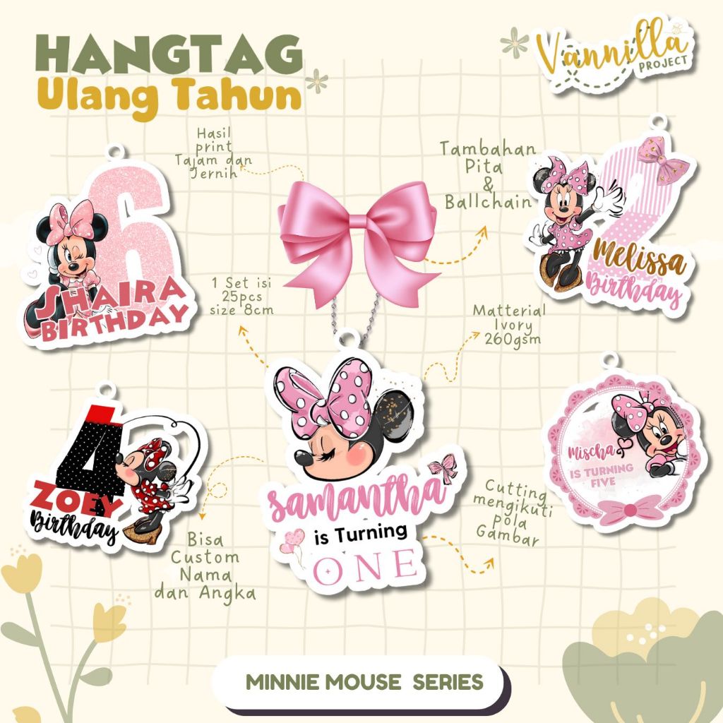 

25PCS HANGTAG ULANG TAHUN / TAG HAMPERS ULANG TAHUN HANGTAG MINNIE MOUSE