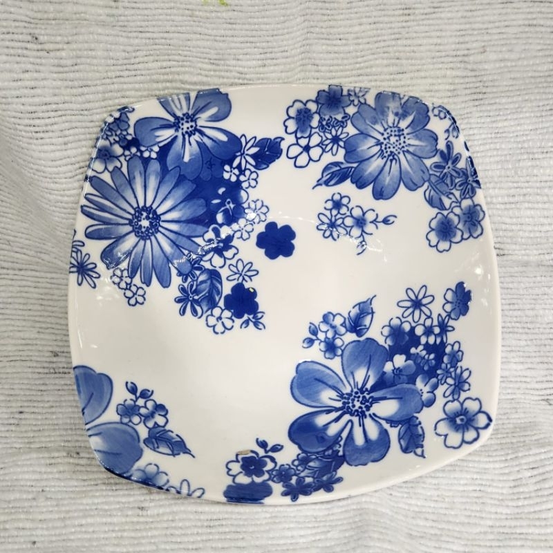 TANITI MANGKOK SEGI ASTHA BLUE 7INCH MOTIF BUNGA BIRU KEKINIAN MANGKOK KERAMIK MURAH
