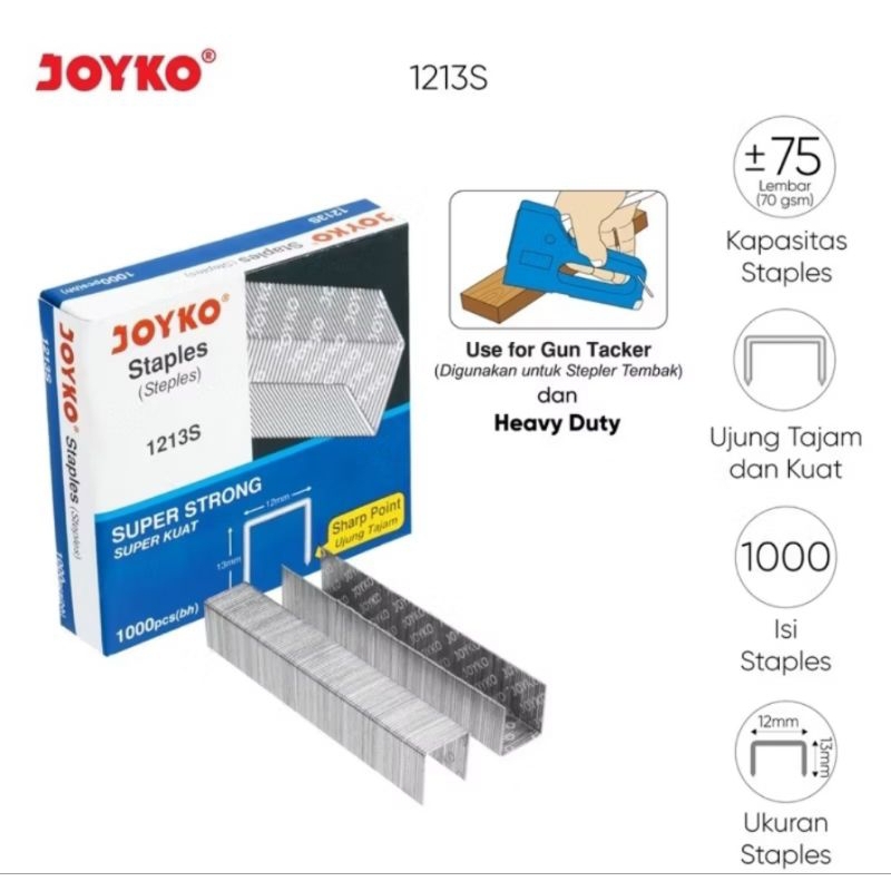 

HEAVY DUTY/ISI STAPLES ALAT TEMBAK/ISI GUNTACKER JOYKO 1213S ( 12mmx13mm)