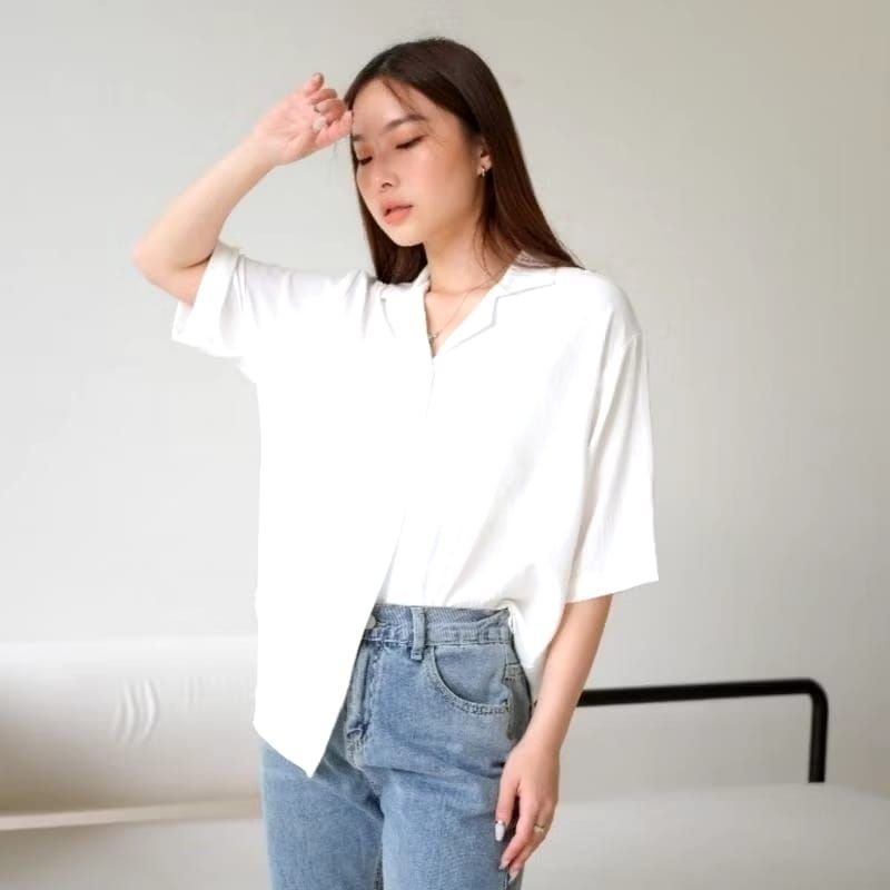 Kemeja Oversized Wanita Lengan Pendek terbaru / Kemeja Wanita