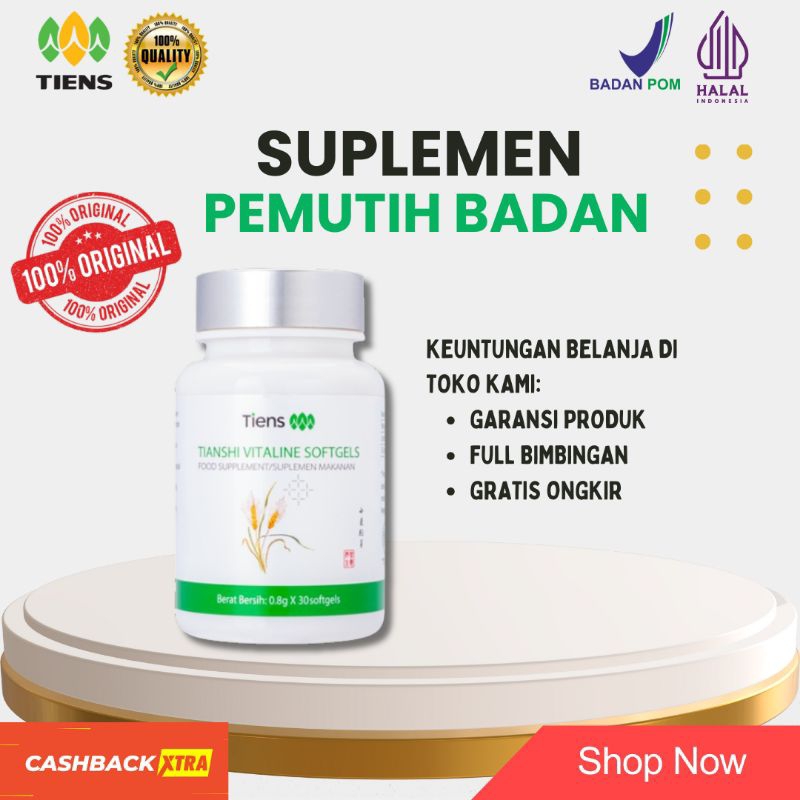 Suplemen pemutih kulit BPOM ampuh permanen - nutrisi kulit - collagen- vitalin softgel pemutih tiens