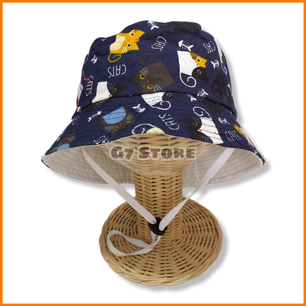 Discount Topi Bucket Hat Anak Laki Laki Perempuan Bahan Kanvas Tali Umur 6 7 8 9 10 11 12 Bulan 1 2