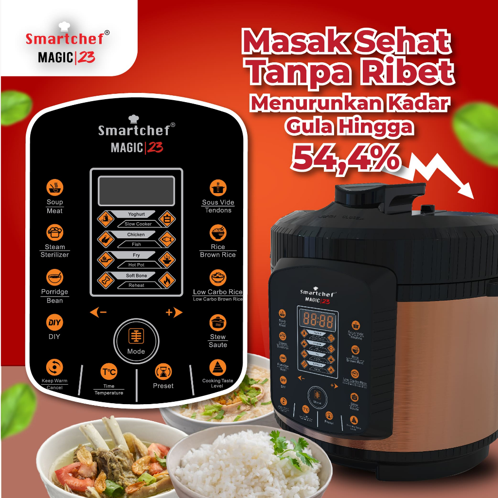 SMART CHEF Presto Listrik  Low Carbo Rice Cooker Multi Cooker Pressure Cooker Listrik Rice Cooker Le