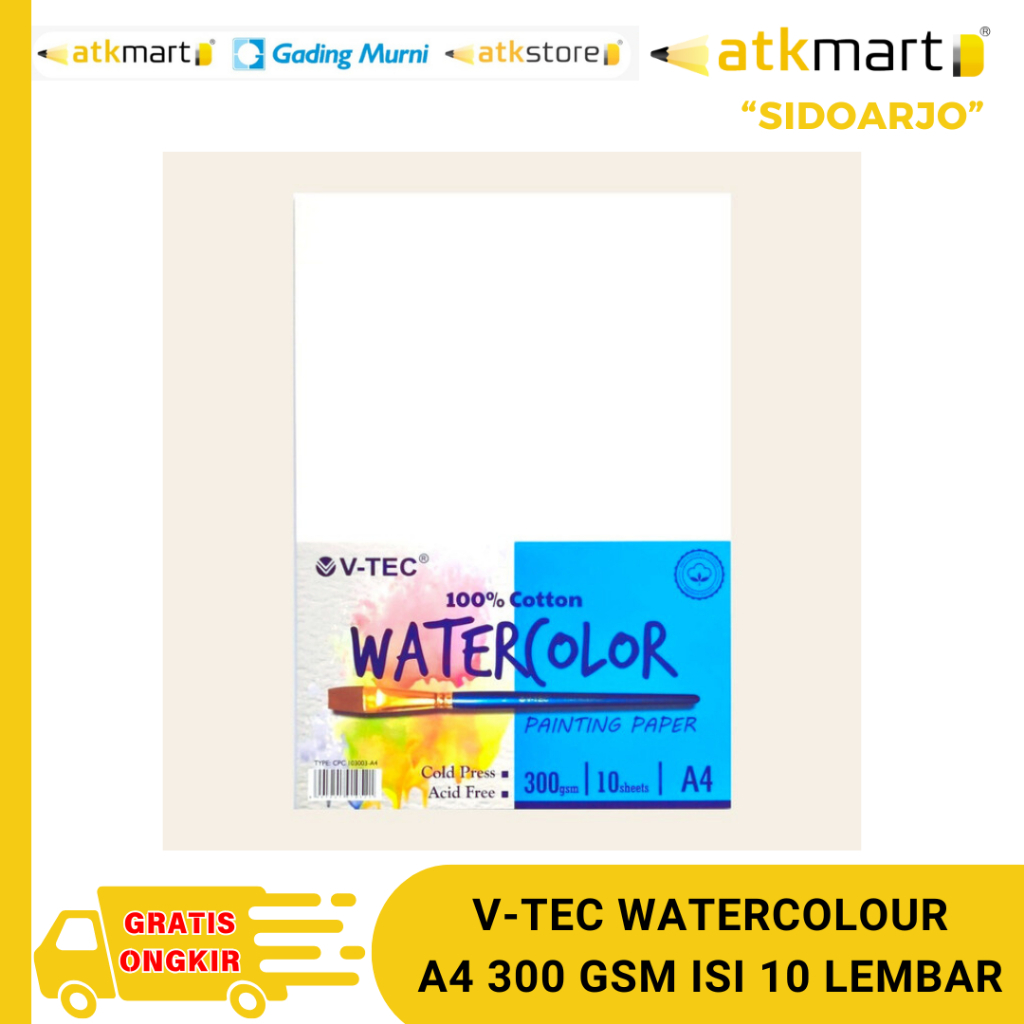 

VTEC KERTAS WATERCOLOR A4 300 GSM - 10 LEMBAR