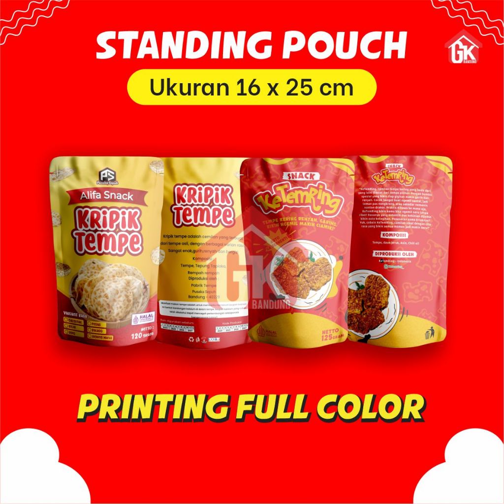 CETAK Kemasan Standing Pouch Printing Custom design uk.16x25cm