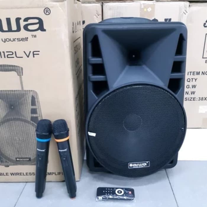 Portable Speaker Aiwa 12 Inch Isi 2Mic Wirelles pegang2 - AIWA 12 INCH