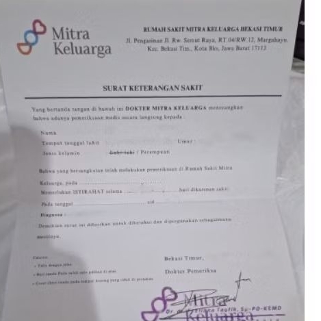 dokter pasien izin keperluan klinik rumah sakit alat izin keterangan surat