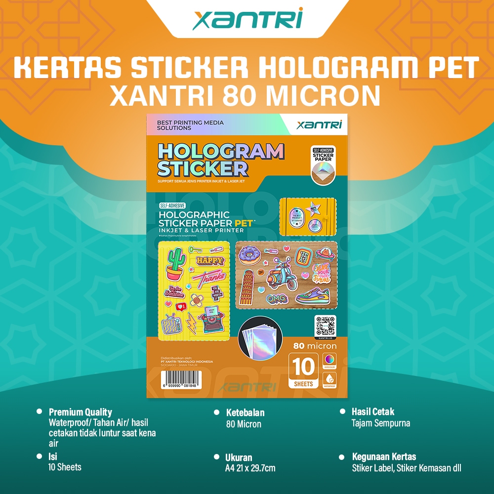 

Xantri - Kertas Sticker A4 Clear PET Hologram Glossy Matte Ink Jet Waterproof 10 lembar