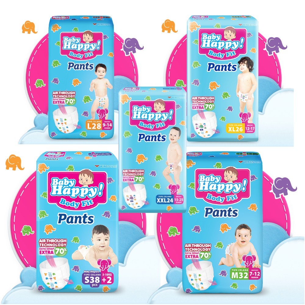Baby Happy Popok Tipe Celana ukuran S40 M32 L28 XL26 XXL24 | Baby Happy Popok Bayi Tipe Celana ukura