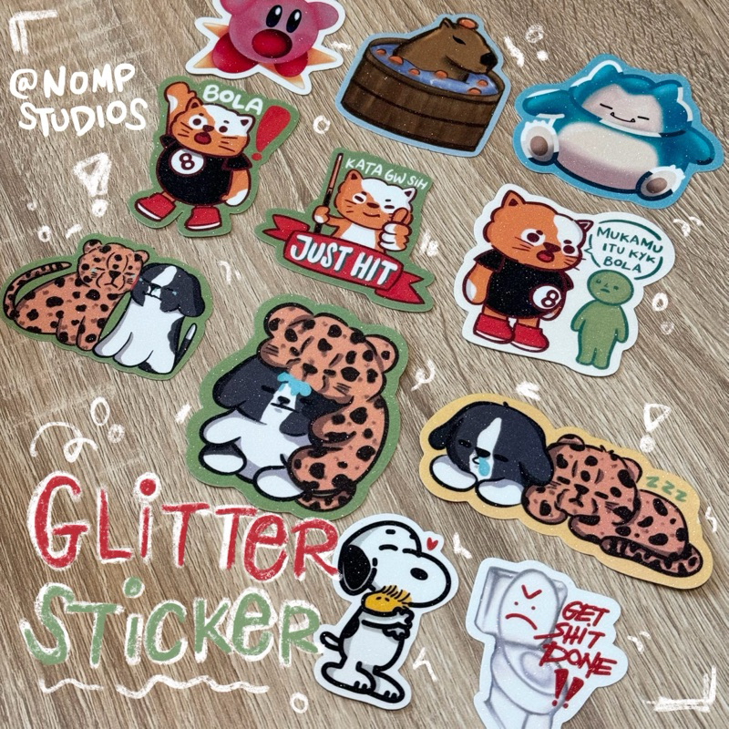 

Glitter Stickers by Nomp! | Snoopy, Kirby, Pokemon Snorlax, Capybara, Billiard, Animals, DLL!