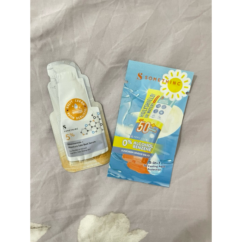 PRELOVED NEW Sample skincare somethinc bundle 2 niacinamide serum dan sunscreen tabir surya travel s