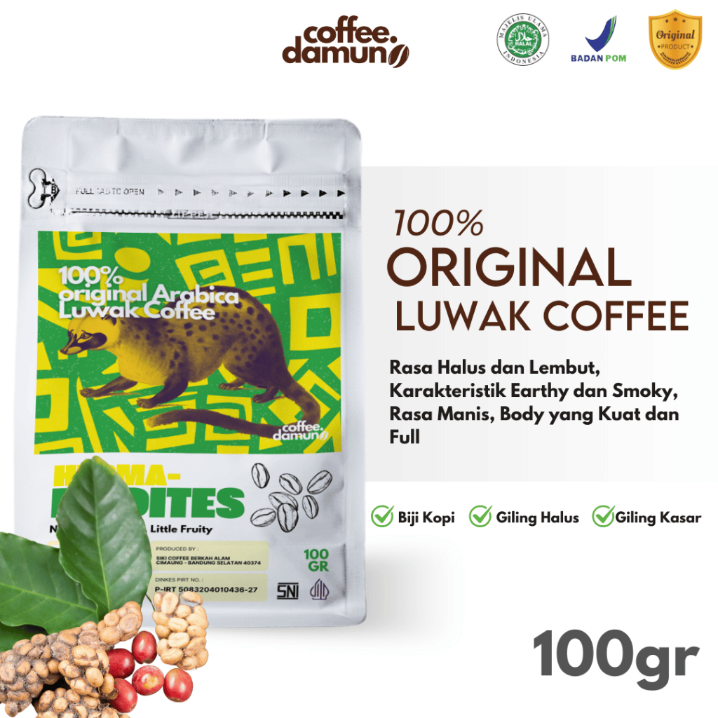 

100% Kopi Luwak Arabika Gayo Aceh Coffee Roast Beans 100gr Biji Bubuk Espresso Manual Brew
