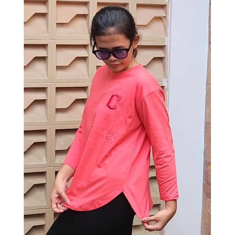 KAOS LENGAN PANJANG 7/8 / Kaos Oversize / Kaos Cewek Logo Bordir Tebal