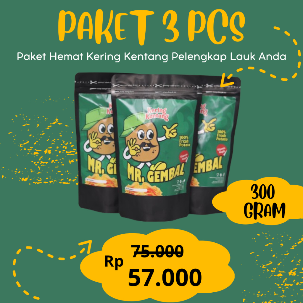 

Mr. Gembal PAKET HEMAT 3 Pcs Kering Kentang Untuk Oleh-Oleh Pendamping Nasi 300 gr