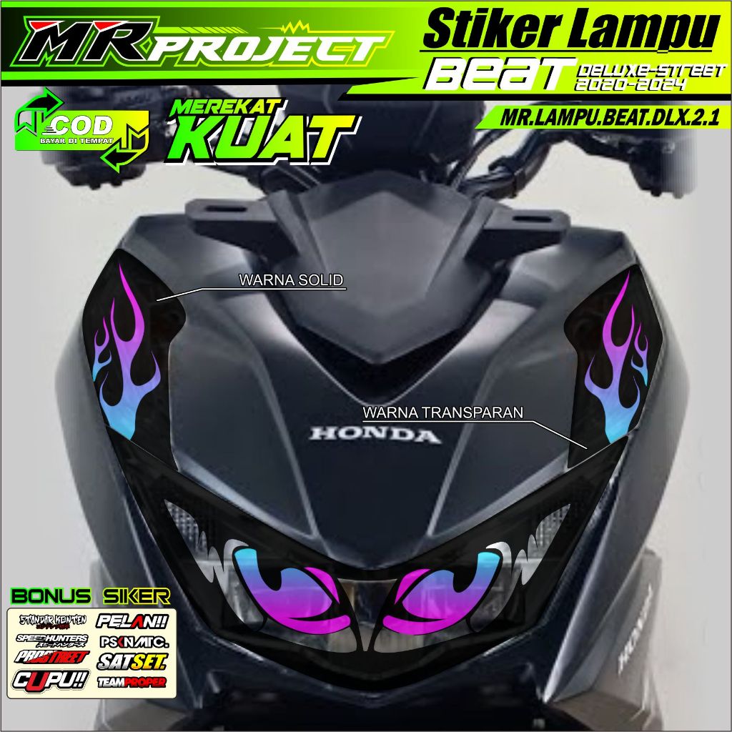 Stiker Variasi Lampu Motor BEAT DELUXE 2020-2024 Stiker Lampu Alis BEAT DELUXE 2020-2024 TRANSPARAN