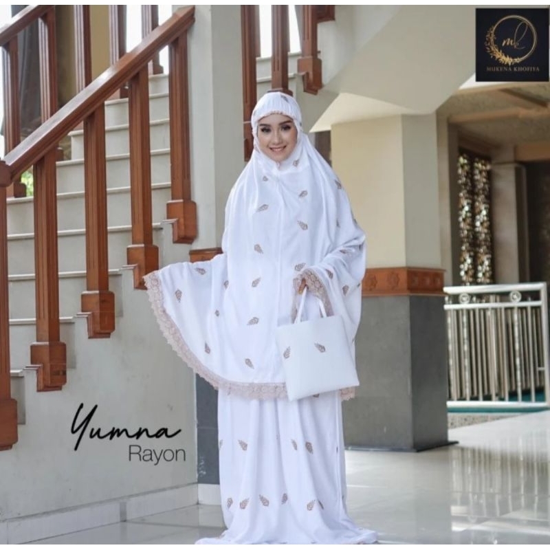 Mukena potongan rayon Mukena setelan tanpa lengan Mukena putih bordir Mukena renda rayon