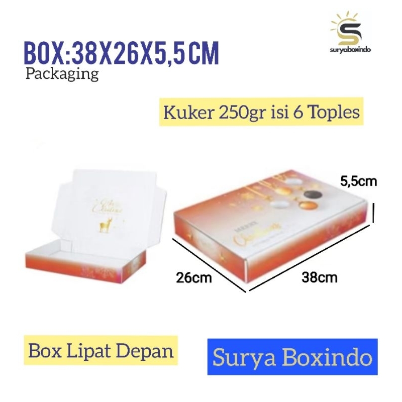 

Box 38X26X5,5 cm EDISI NATAL ( Kuker 250 gr isi 6 Toples Bulat) /Kardus/kuker/Hampers/Natal