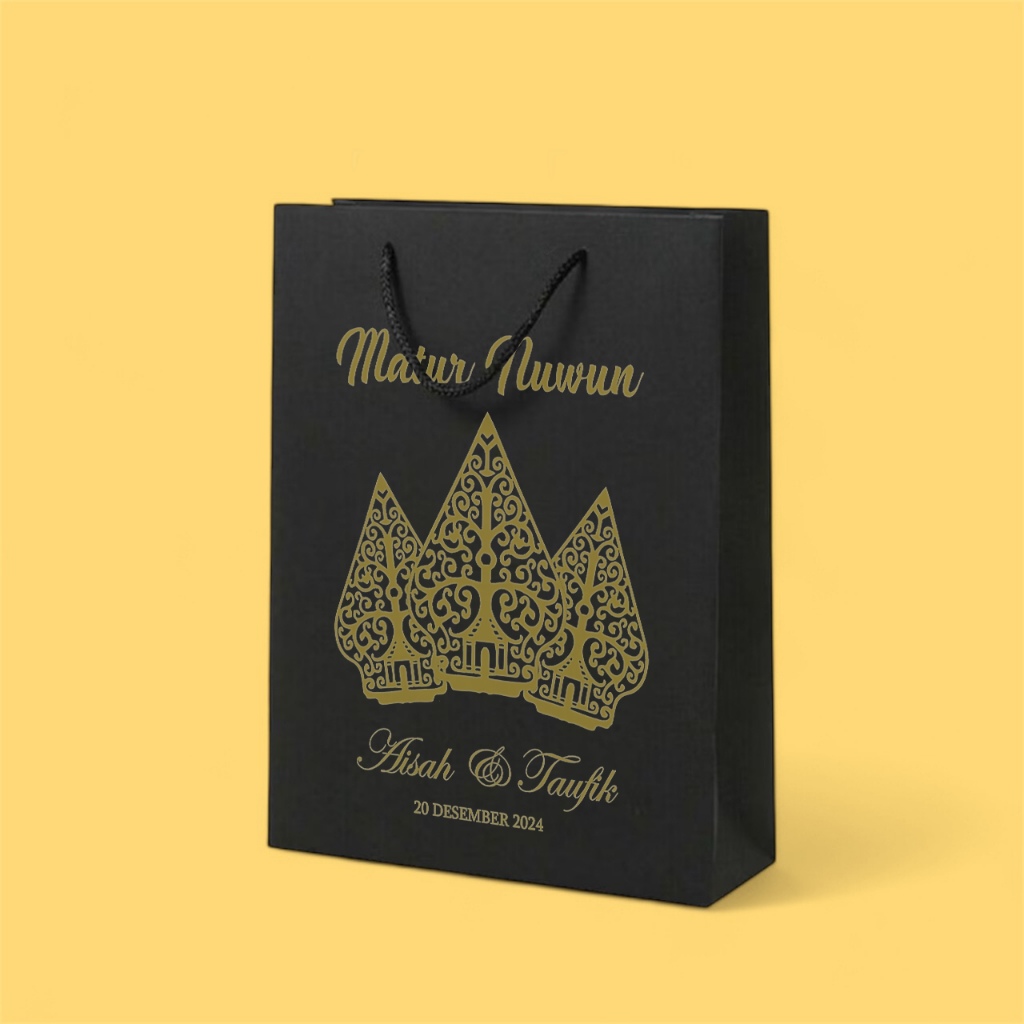 

Paper bag Hitam Custom Sablon Ukuran 20x10x25