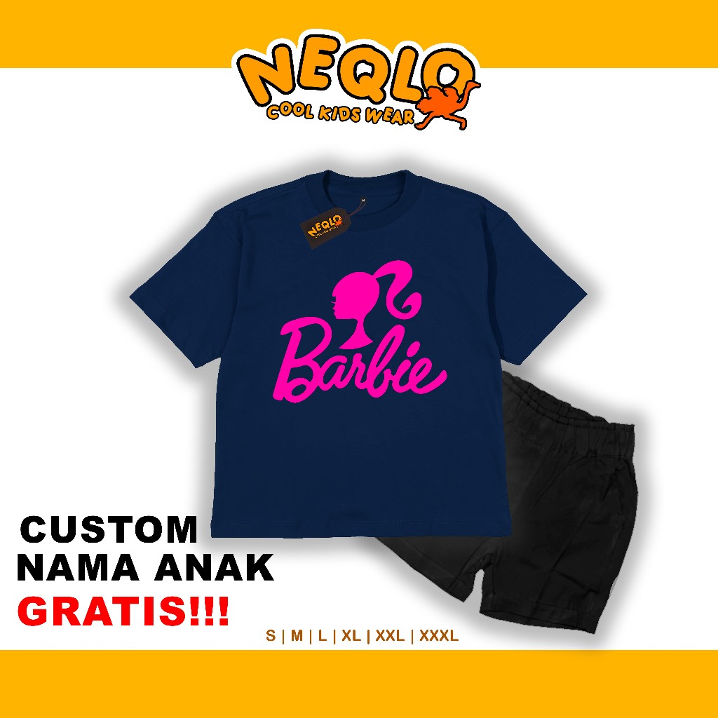 [GRATIS SABLON NAMA] Setelan Kaos anak Barbie umur 1-6 tahun
