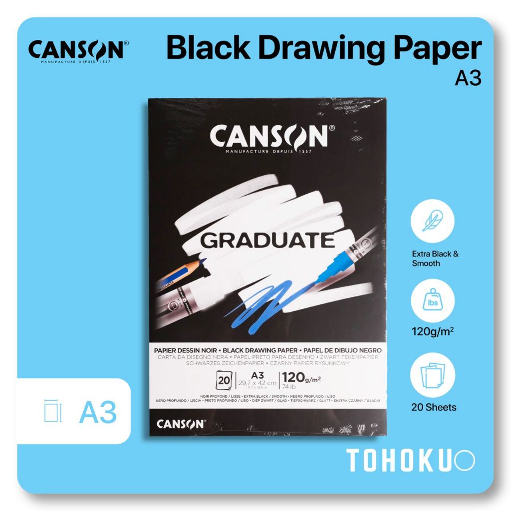 

Canson - Graduate Black Drawing Paper A3 | Buku Kertas Gambar Sketsa Sketch