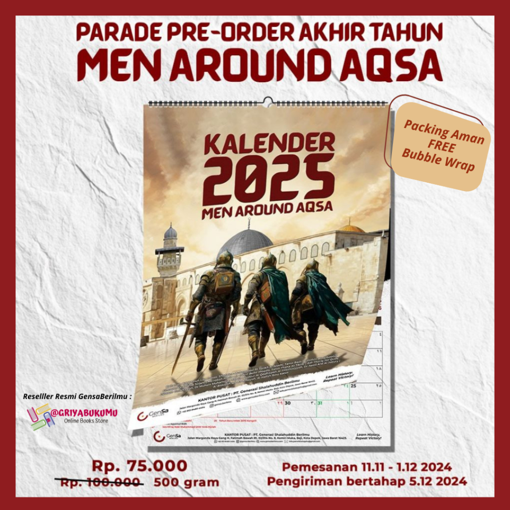 

Kalender Dinding & Meja Gensa Men Around Aqsa 2025 ORIGINAL I Generasi Shalahuddin I Man Al Aqsha