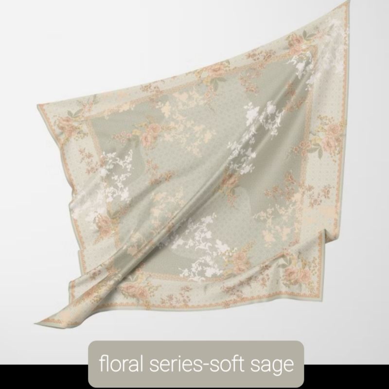 HIJAB MOTIF YS SEGI EMPAT VOAL PREMIUM SERIES FLORAL WARNA SAGE DAN LILAC