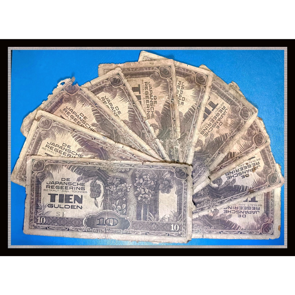 # paket 12 lembar - Uang kuno 10(tien) Gulden tahun 1942 emisi De Japansche Regeering