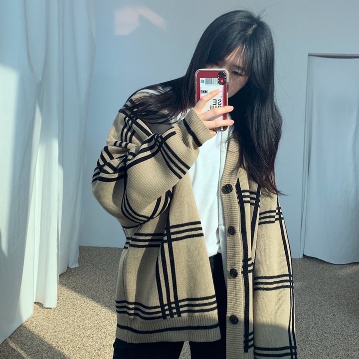 CARDIGAN MINGYU JAEHYUN MOTIF KOTAK RAJUT CARDIGAN WANITA PANJANG 7 LD 12