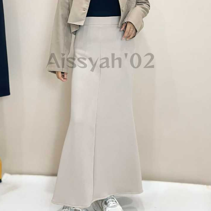 AS19 Rok Duyung Panjang Span Mermaid Skirt Flare Maxi Wanita Basic Polos Bahan Scuba
