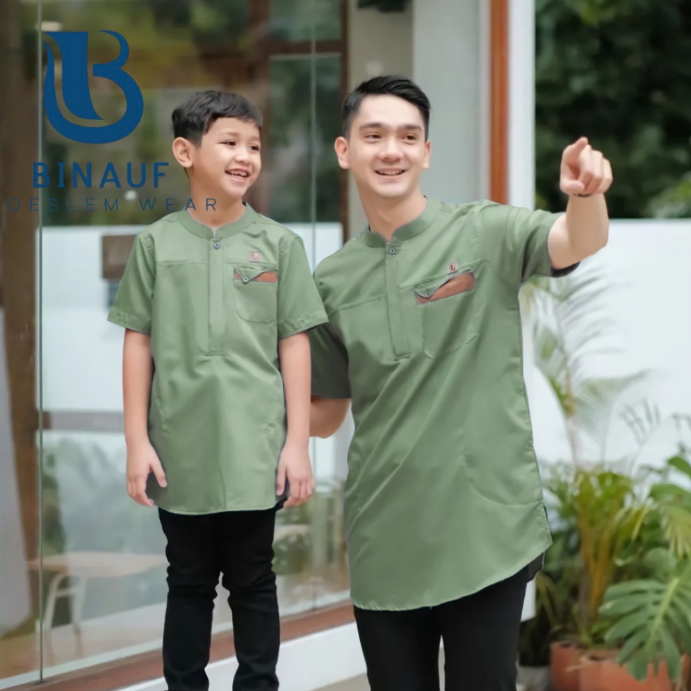 BINAUF  Baju Koko Pria Lengan Pendek Koko Kurta Couple Ayah  Anak LakiLaki Modern Bahan Toyobo