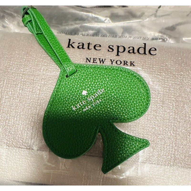 KATE SPADE KS GREEN PEBBLED LEATHER SPADE LUGGAGE TAG GANTUNGAN TAS