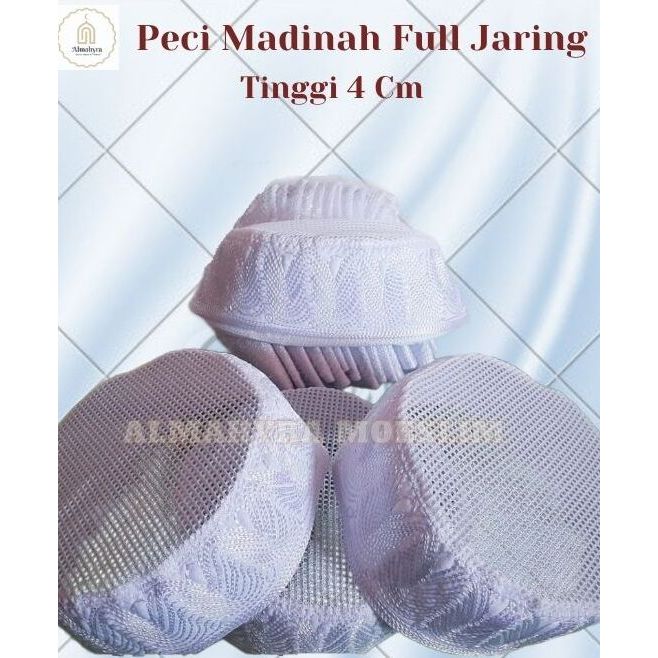 Peci Madinah Full Jaring Tinggi 4cm Pendek Kopiah haji putih