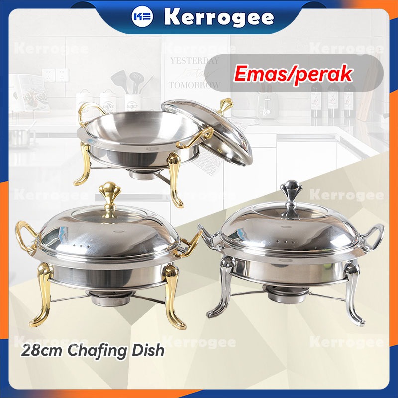 【Emas/perak】Chafing Dish 28cm Panci Prasmanan Bulat Stainless Steel dengan Pemanas Round Chaving Dis