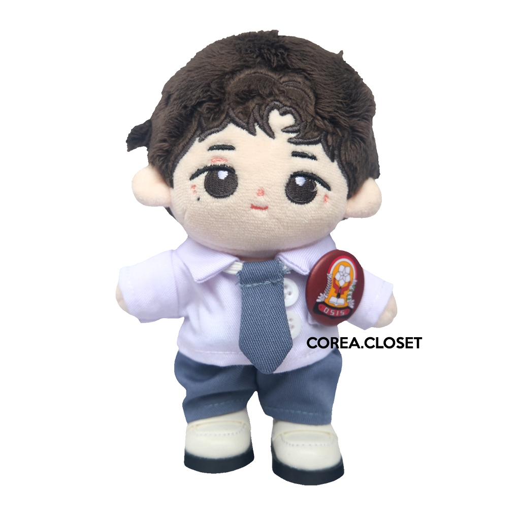 PRE ORDER 10cm Kpop Doll Clothes  1 set Seragam SMA (white shirt, Grey pants, tie, pin and hat) (Set