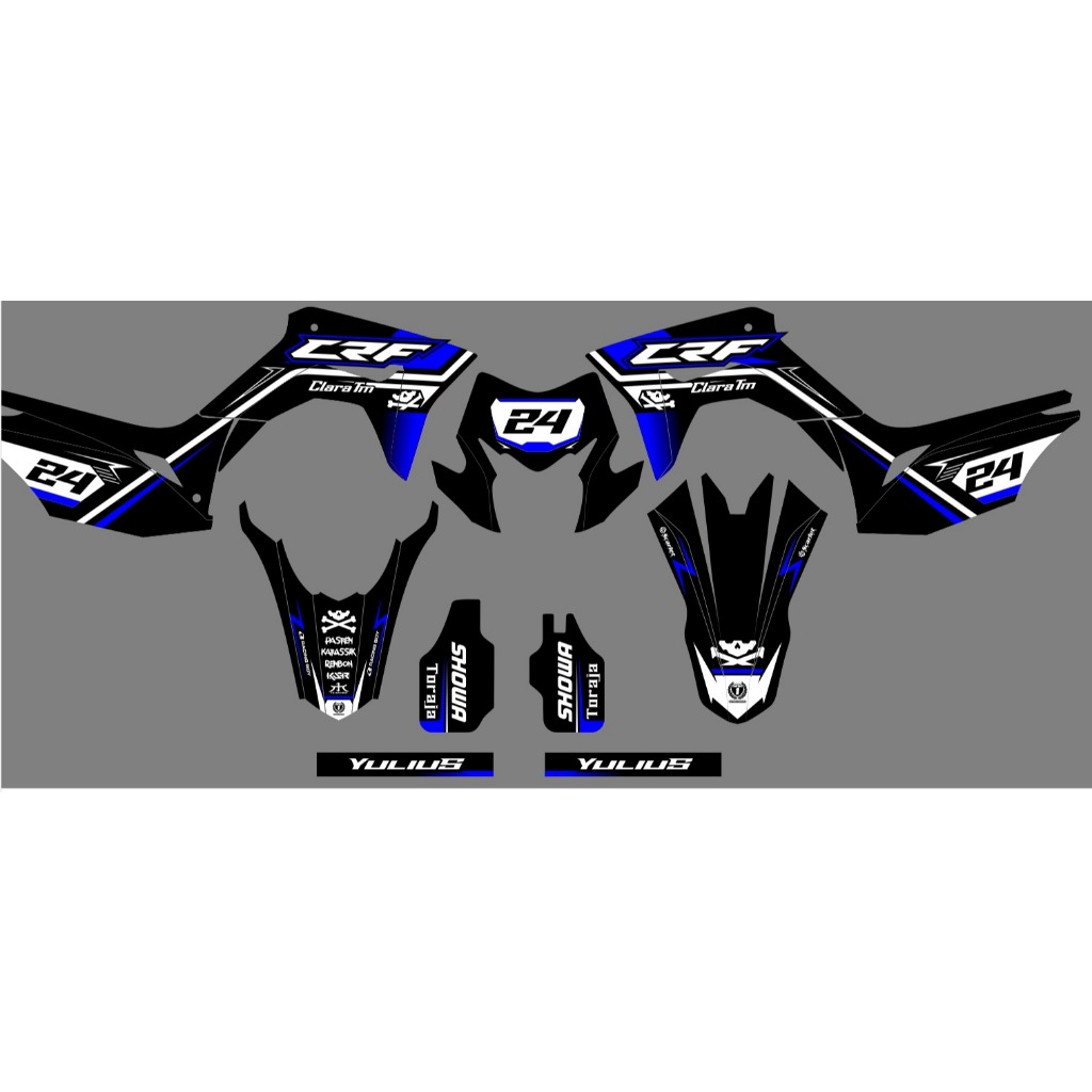 Decal Sticker Honda CRF Full Body Dekal Stiker CRF150 Custom Desain Hitam Biru Crome