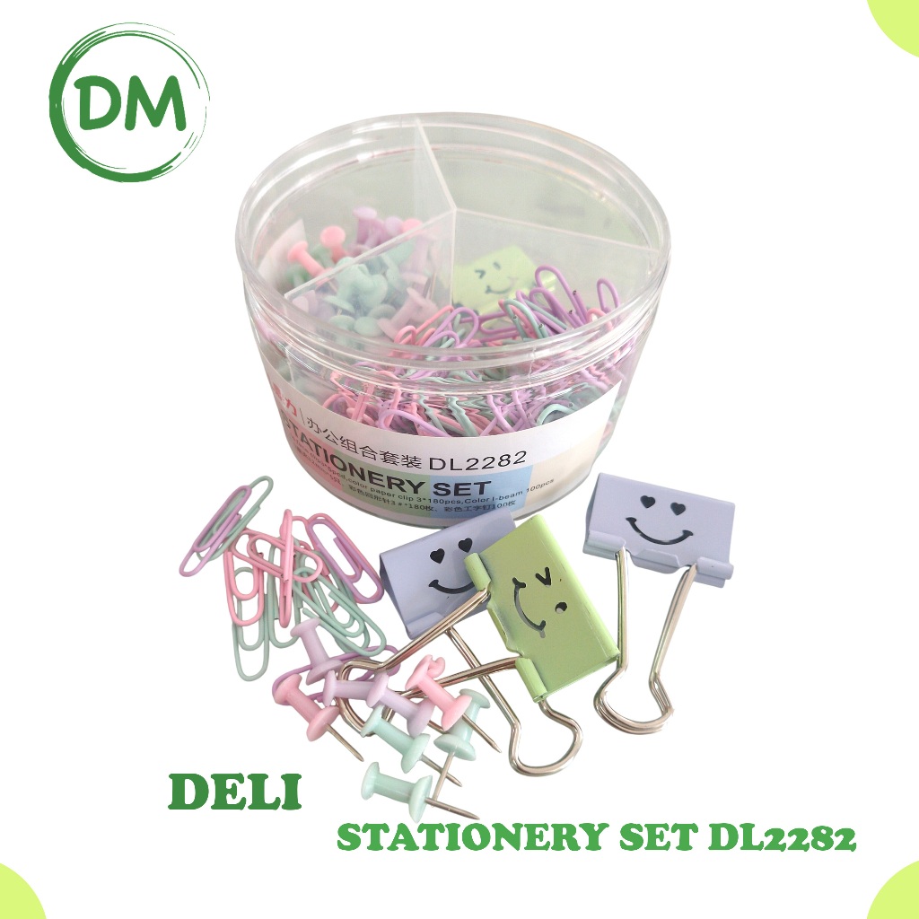 

DM- DL2284 DELI Stationery Office Set Paper Clip Binder Push Pin Pastel 3 in 1 Lengkap