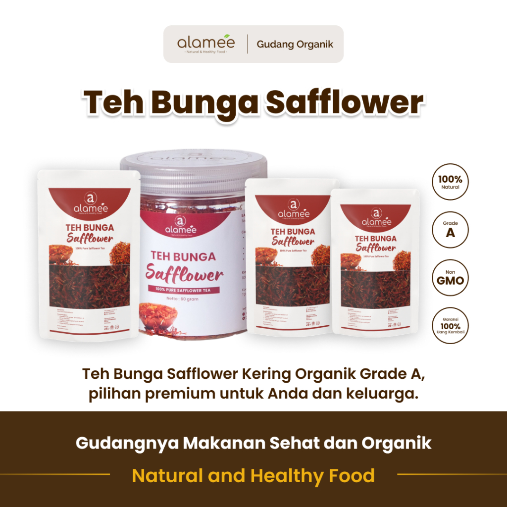 

alamee teh bunga safflower menyediakan kemasan praktis untuk menikmati kesegaran dengan rasa herbal