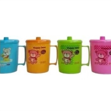 12 pcs mug plastik vivo trixy/gelas cangkir plastik/cangkir gagang plastik/gelas tutup/mug karakter 