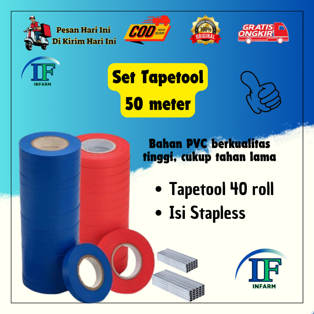 

Tape Refill Tapetool Tali Tapetool Harga 40 Rool +1 Staples Panjang 50 Meter INNFARM
