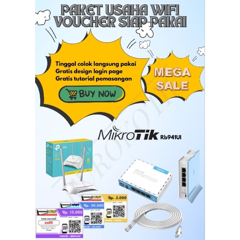 Mikrotik RB941-2Nd + TpLink WR840 Paket Usaha Wifi Voucher Full Setting
