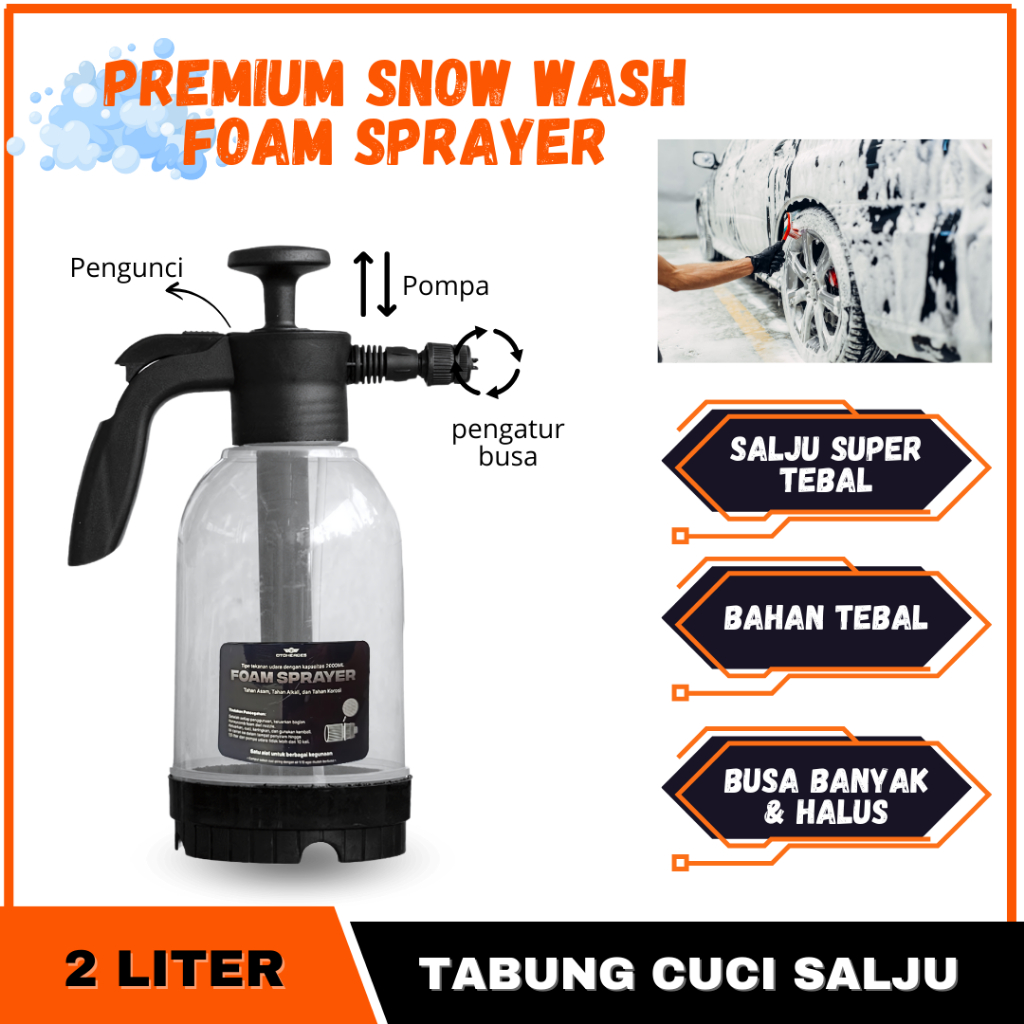 Alat Semprot Cuci Salju Adjustable Nozzle 2L Busa Pencuci Sepeda Motor Mobil Hand Pump Portable Snow