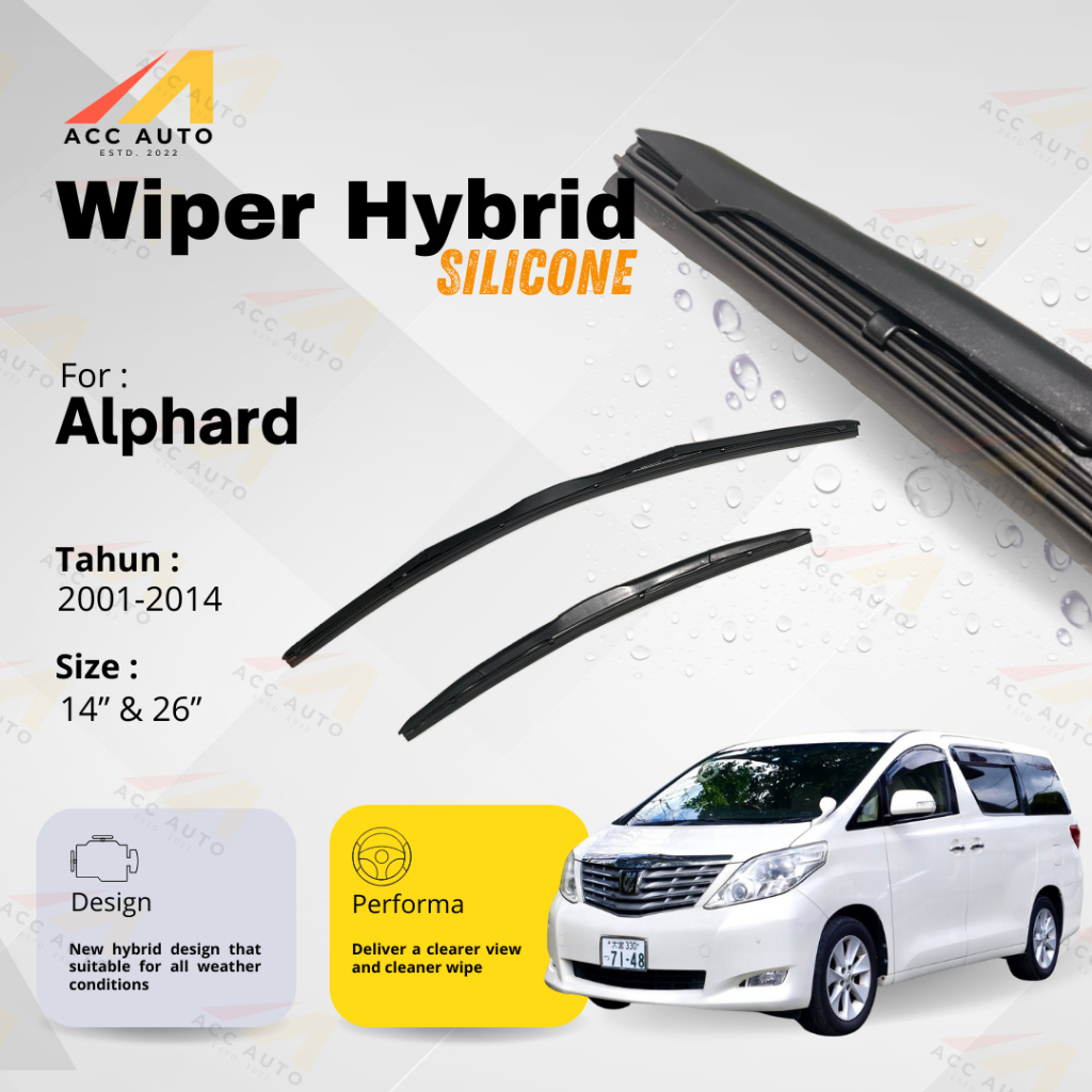 Wiper Hybrid / Wiper Frameless Mobil Toyota Alphard Lama Karet Kaca Silicon Hybrid