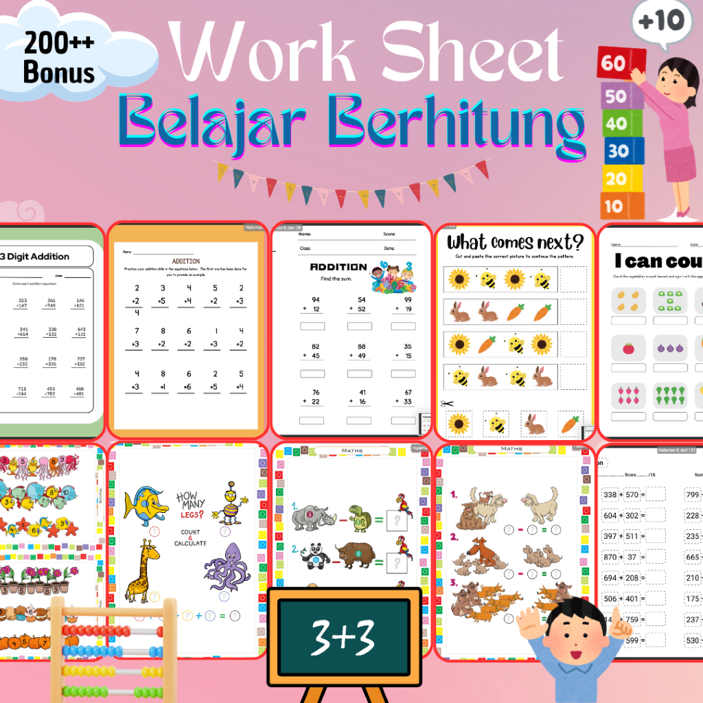

Printable Activity Worksheet Lembar Anak Belajar Berhitung Lebih dari 200 Lembar + Bonus