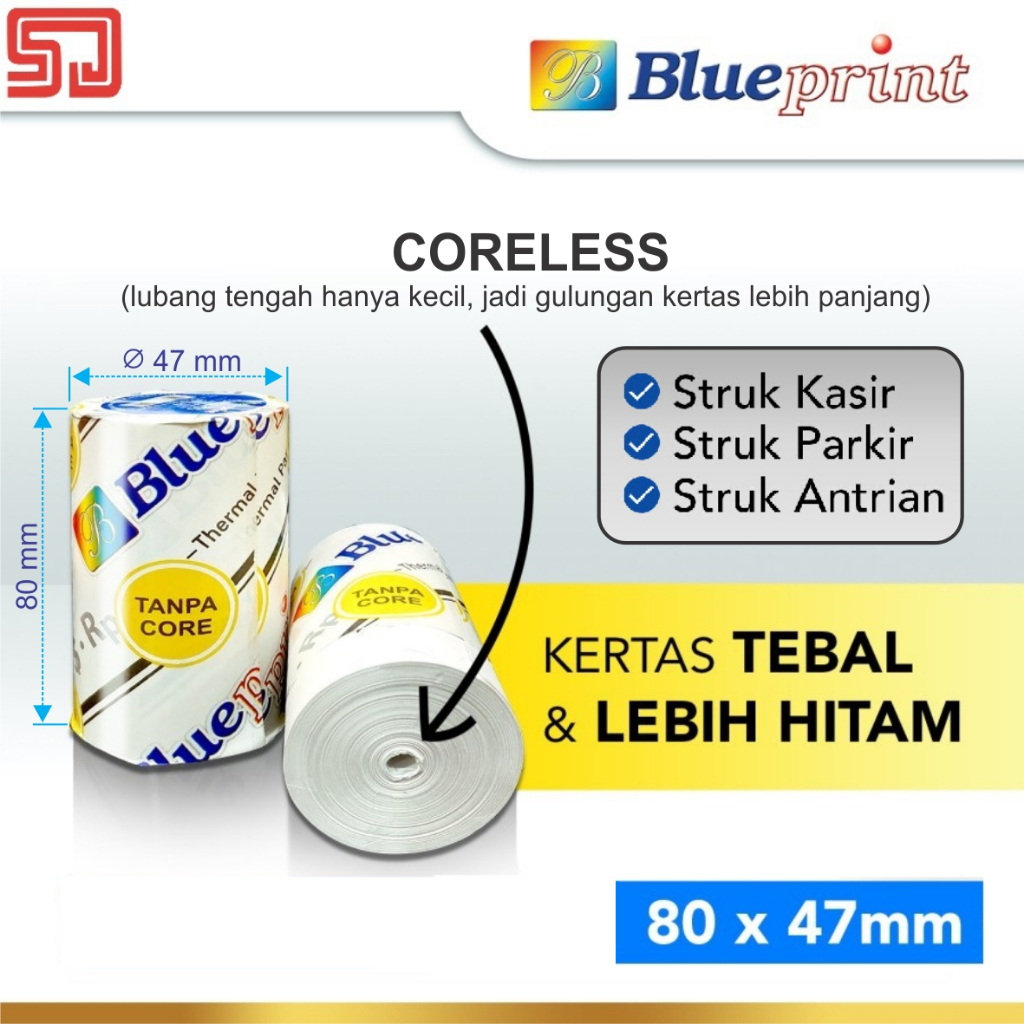 

Blueprint Paper Thermal 80 × 47 mm Kertas Kasir Struck Nota Karcis Parkir Ticket Struk